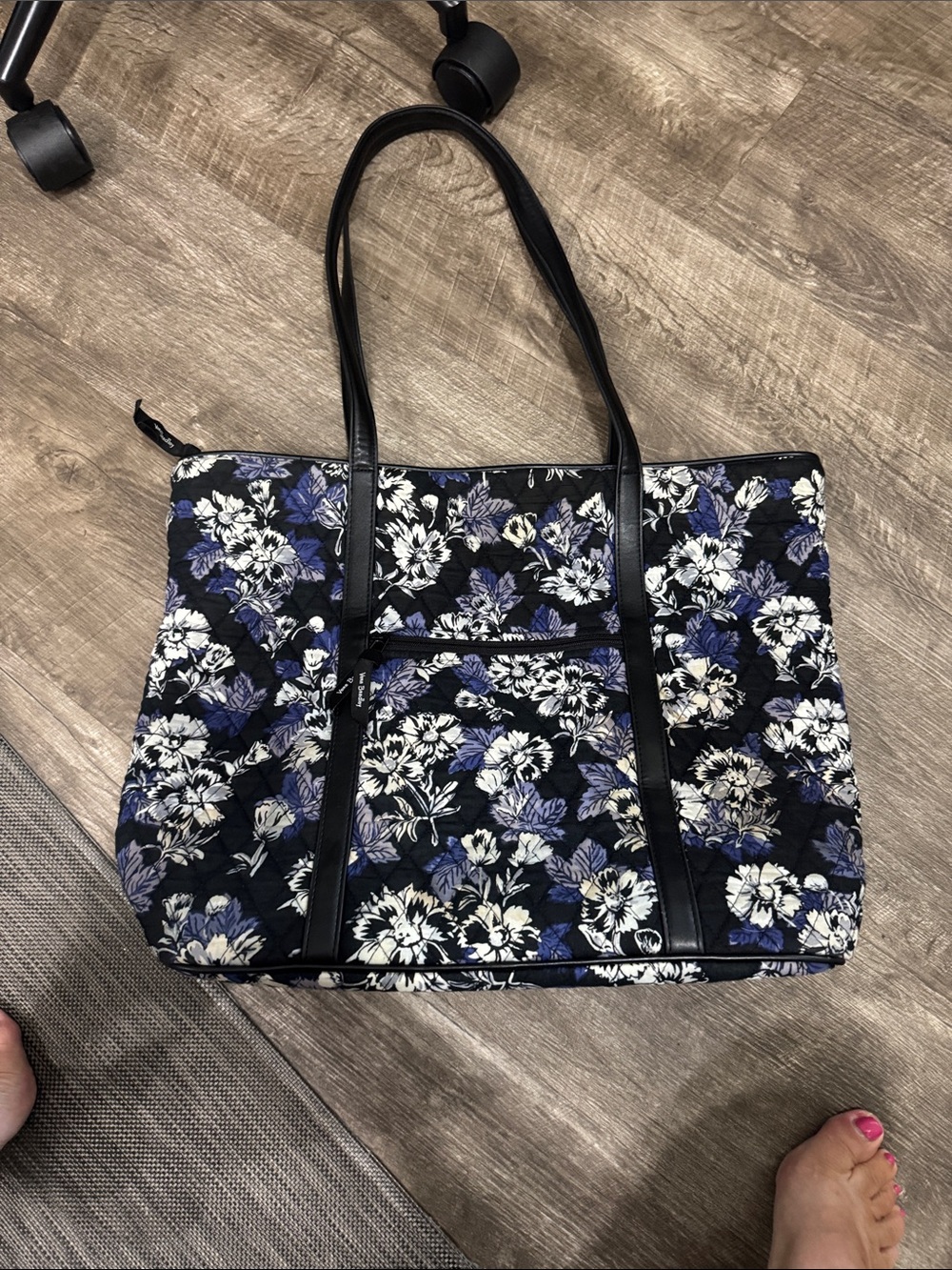 Vera Bradley Black Tote with Blue and White Floral Print
